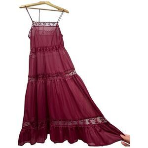 Vintage Flair Union Label Nylon Wine Red Lace Slip Dress Made in USA
